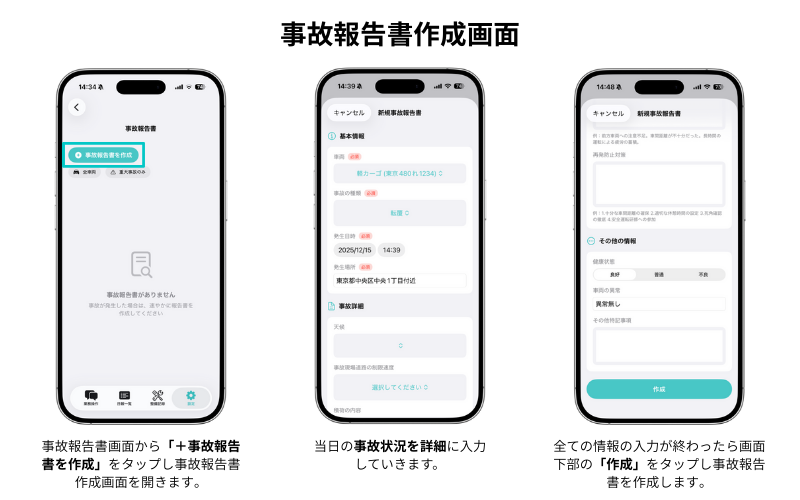 事故報告書作成画面